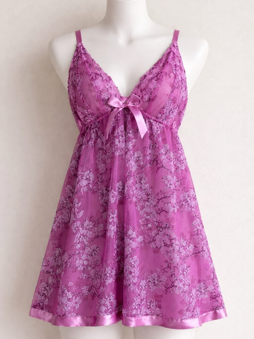 Sheer Floral Lace Babydoll Slip‎ Nightgown Lingerie Pink XL Boudoir Bundle